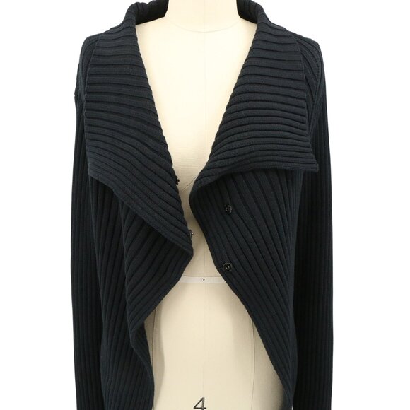 Calvin Tran Ribbed Lagenlook Asymmetrical Front Long Sleeve Cardigan Sweater - Picture 5 of 6